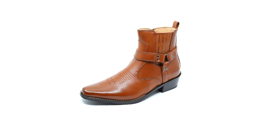 Metrocharm Diego-02 Men's Belt Strap Studded Western Cowboy Boots. Brown. 11