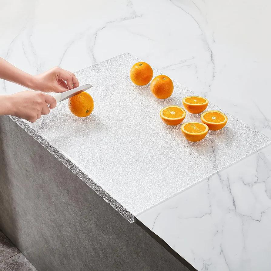 Acrylic Cutting Board with Counter Lip, Large Textured Clear Non Slip Cutting Board for Kitchen Countertop Protection(17.7"X23.6")