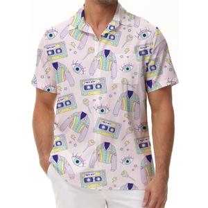 KYKU 80s Costume 90s Clothes Hawaiian Shirt for Men Button Down Shirts Short Sleeve Retro Disco Outfits (XX-Large)