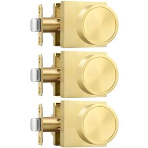 Goldenwarm Gold Closet Door Knobs Interior, Bruhsed Gold Passage Door Knobs, Heavy Duty Zinc Alloy Brushed Brass Interior Door Knob for Closet Hall 3 Pack