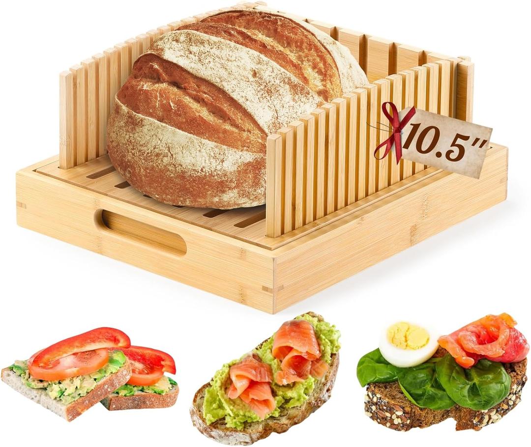 Bamboo Bread Slicer for Homemade Bread - Large 10.5 Bread Slicing Guide, Stable Bread Cutter for Artisan & Sourdough Rounds Loaves, Practical Gift for Families (No Knife)