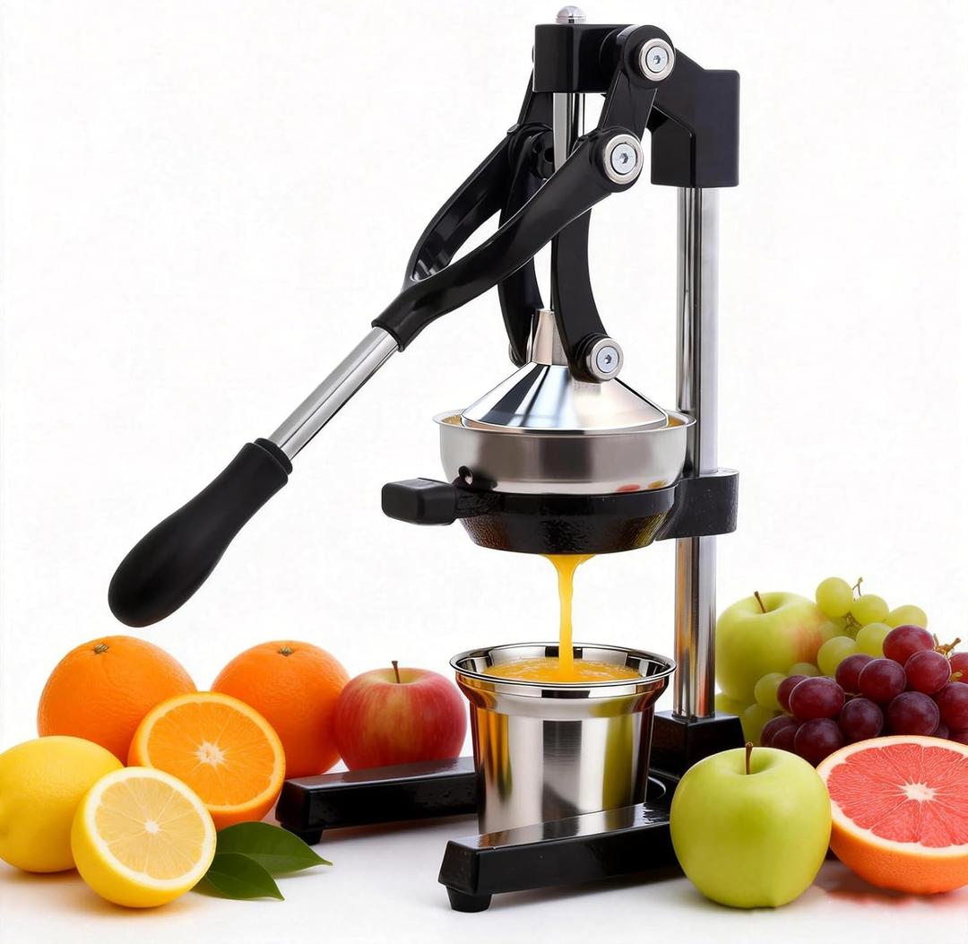 Cast Iron Juicer,Manual Juicer Hand Press,Professional Citrus Juicer,with Stainless Steel Cup,Easy to Use & Clean,Heavy Duty Stainless Steel Manual Juicer For Orange Juice,Pomegranate,Lemon(Black)