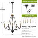 Matt Black & Brass Chandelier 5-Light, 25" Brushed Gold Modern Farmhouse Pendant Lighting for Kitchen Island, Dining Living Room, Large