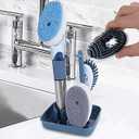 Soap-Dispensing Dish Washing Brush Set  Includes 4 Replaceable Heads & Stylish Storage Stand  Effortless Scrubbing for Dishes, Pots, Pans & Sinks (Blue)