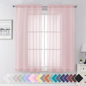 Aiyufeng Blush Pink Sheer Curtains 63 Inch Length 2 Panels Set, Light Filtering Airy Rod Pocket Light Pink Window Curtain Treatment Drapes for Kitchen Bedroom Living, Each 40Wx63L Inches
