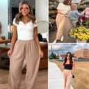 Xiaoxuemeng Womens Baggy Wide Leg Pants Casual Elastic Waisted Palazzo Harem Pants with Pockets (Beige), Medium