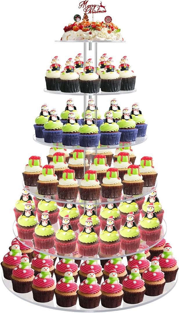 Cupcake Stand, 6 Tier Large Cupcake Stand for 50 Cupcakes, Round Tiered Cupcake Holder, Clear Acrylic Cup Cake Tower Stand, Dessert Table Display Set for Party, Wedding, Birthday, Party, Halloween