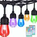 Commercial Grade 96FT LED Outdoor String Lights with Remote Control - 30 Shatterproof Bulbs Waterproof Color Changing Christmas Lights, Dimmable for Patio, Garden, Wedding Decor
