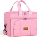 Rnivvi Lunch Box for Women, Double Decker Insulated Cooler Bag Lunch Bag Reusable Leakproof Tote Lunch Container with Strap for Work Family Picnic Hiking Camping, 18 Cans 12L, Large Adults, Pink