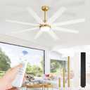 Fanbulous 65 Inch Ceiling Fans with Lights and Remote, Gold Indoor/Outdoor Ceiling Fan with Quiet Reversible DC Motor, 6 Speeds, 3CCT, 8 Blades Large Ceiling Fan for Living Room Bedroom Patio