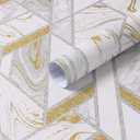 Safiyya 78.7"×17.3" White and Gold Wallpaper Geometric Peel and Stick Wallpaper for Bedroom Contact Paper for Cabinets Liner Self Adhesive Removable Wall Paper for Walls Vinyl 3 Rolls