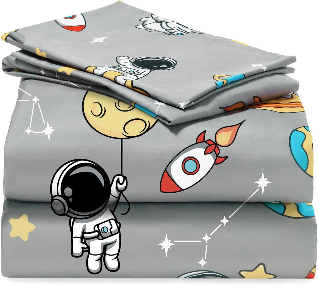 Joiedomi Kids Twin Sheet Set Astronaut - 3 Piece Soft Microfiber Bed Sheets - Deep Pocket Wrinkle Free, Cozy Toddler Bedding Set, Fade Resistant Breathable for Boys Girls Teens