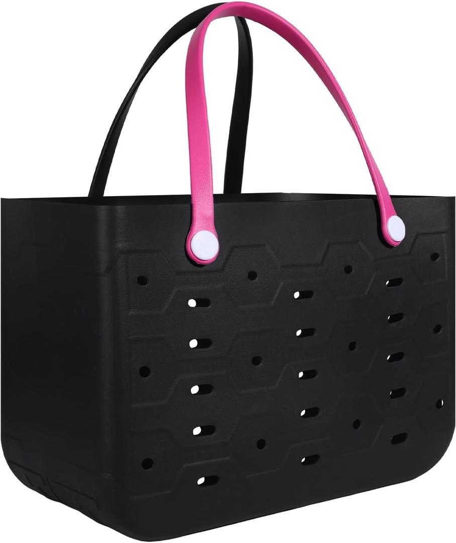 PoVwlty Rubber Beach Bag for Men & Women, Water-resistant Travel Tote Bag for the Beach Boat Pool
