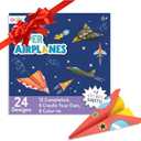 Ooly DIY Paper Airplane Book, 24 Paper Planes & Stickers, Kit Includes 12 Completed, 6 Blank and 6 Color-in Planes, Great Gifts for Kids, Activities for Boys and Girls