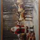 KVTM Christmas Canvas Framed Wall Art, Vintage Santa Claus Pictures Holiday Snowy Forest Painting, Festive Santa and Reindeer Prints Artwork Decor Large Canvas for Living Room Bedroom, 12x16 inches