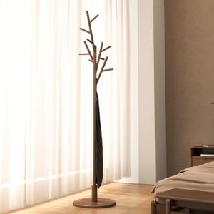 Coat Rack,Solid Wood Coat Rack Freestanding with 12 Hooks,Coat tree freestanding 3 Adjustable Heights for coat, Hats, HandbagsCoat Stand for Entryway,Bedroom (Walnut)