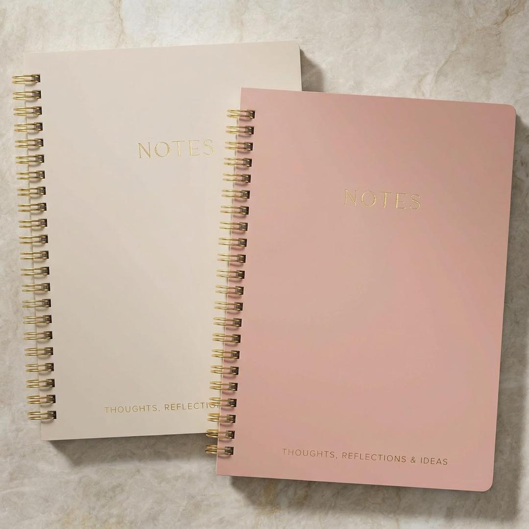 Aesthetic Spiral Notebook Set of 2 For Women and Men - Cute College Ruled 8x6 Bible Study Journal/Notebook with Pockets And Lined Pages - Perfect A5 Supplies to Stay Organized at Work or School (pink-beige)