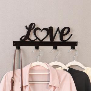 Wall Mounted Metal Towel Rack with 6 Hooks Black Metal Towel Holder for Bathroom Space Saving, Waterproof Rustproof Easy Install Bathroom Decor Hanger Organizer