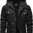 TACVASEN Men's Winter Jacket Cotton Military Jackets Fleece Lined Thick Work Warm Cargo Coats with Hooded (Medium, Black)