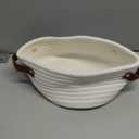 Small Woven Basket, Cute Mini Cotton Rope Storage Basket with leather handle, Tiny Decorative Round Storage Bin, Boho Empty Gift Baskets for Organizing, Toy Organizer for Nursery (Narrow handle)