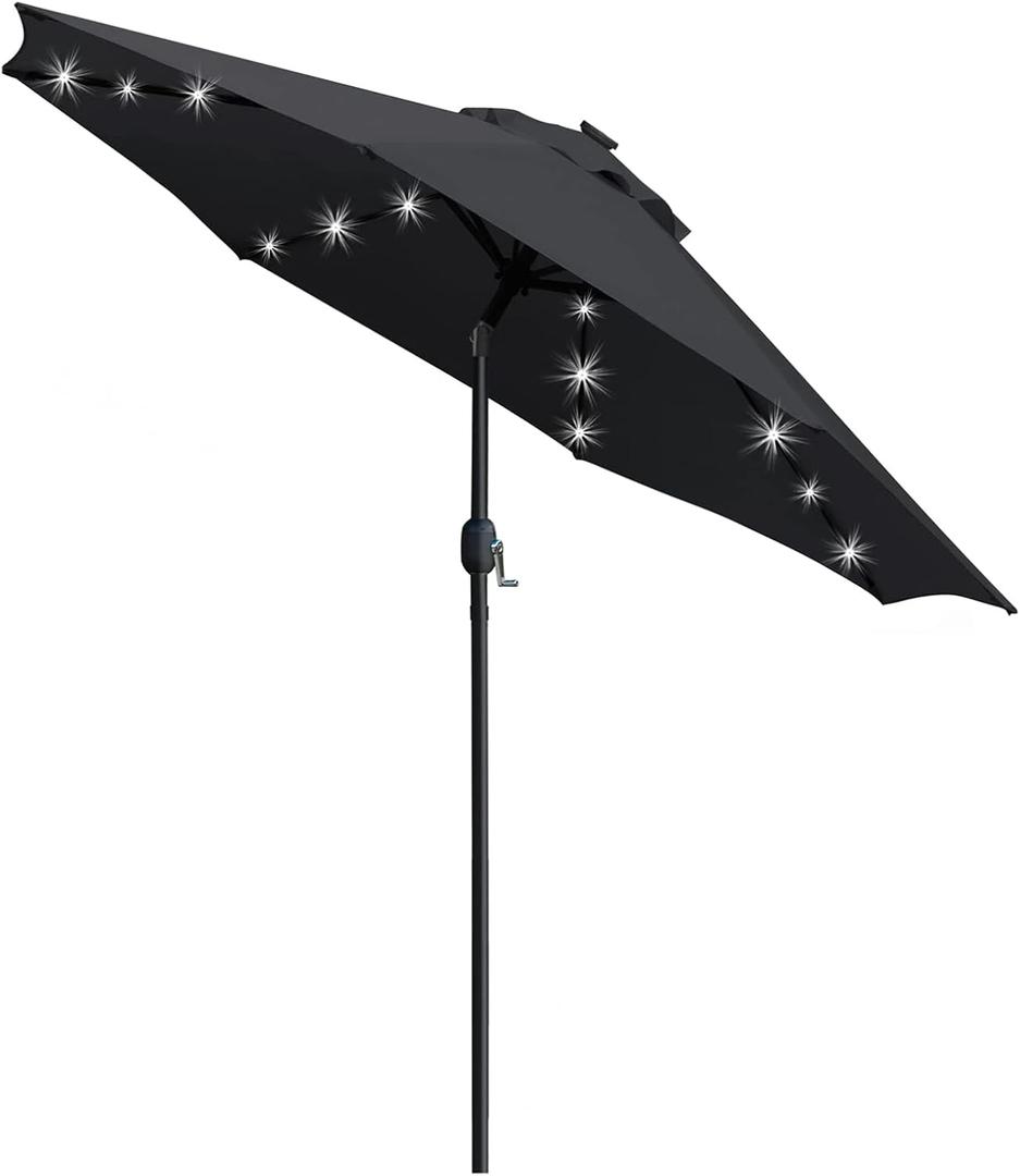 Sunnyglade 9' Solar LED Patio Umbrella, 8 Ribs, Tilt & Crank (Black)