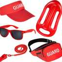 5 PCS Guard Costume Set Lifeguard Accessories Include Guard Hat Inflatable Float Sunglasses Guard Fanny Pack Whistle with Lanyard for Adult Kids Beach Party Dress Up