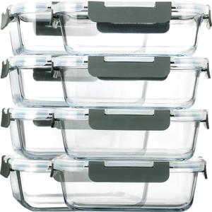 [8-Pack,30 oz]Glass Meal Prep Containers,Glass Food Storage Containers,Airtight lunch Containers with Lids, Microwave, Oven, Freezer and Dishwasher (Gray)