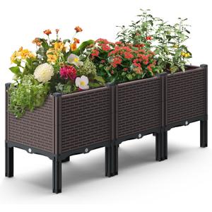 47x15x19in Raised Garden Beds Outdoor, Polypropylene Elevated Planter Boxes Outdoor for Vegetables, Flowers, Herbs, Garden Box with Drain Outlet, Heat and Frost Resistance Planters, 300lb Capacity