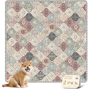 nunubaby Washable Pee Pads for Dogs, Stylish, NonSlip and LeakProof Pee Pads. Reusable Potty Pads for Dogs for Crates and Floors.(Beige/Multi, 48" x48" )