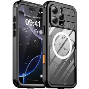 for iPhone 16 Pro Waterproof Case, with Built-in Screen Protector Dustproof Shockproof [Compatible with MagSafe] Full Body Underwater Protective Phone Cover for iPhone 16 Pro 6.3" (Black, 16 Pro)