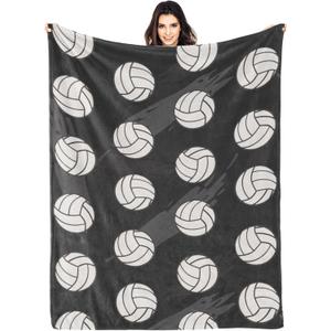 Volleyball Throw Blanket, Polyester, 50"x40", Black, Unisex, Kids & Adults, Volleyball Print, Cozy, Lightweight, Perfect for Bed & Couch