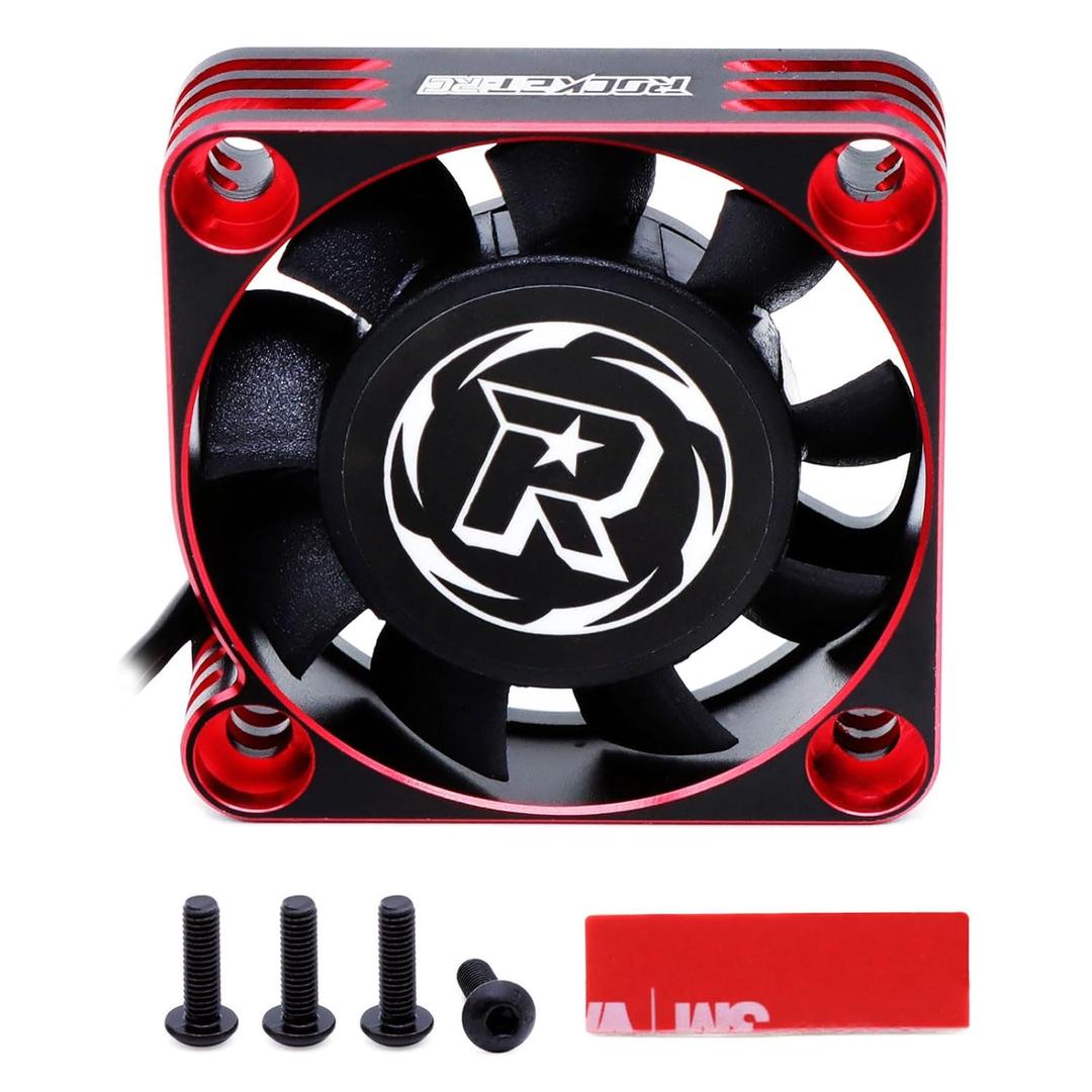 Surpass Hobby 40mm RC Motor Cooling Fan Aluminum 16000RPM ESC Cooling Fans for 1/8 RC 1/10 Car Truck Buggy Crawler Brushless Motor (Black Red)