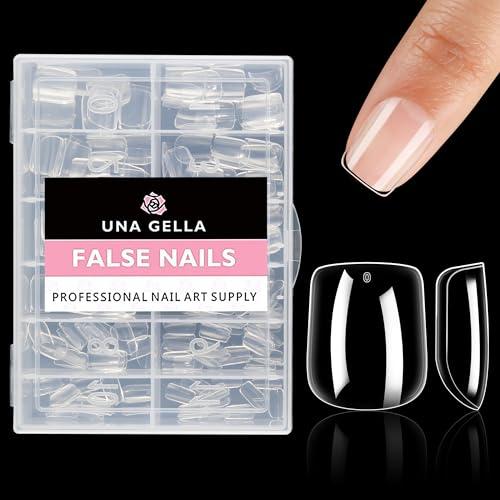 UNA GELLA Extra Short Square Nail Tips XS Short Square Gel Tips 216pcs Press On Nails Full Cover 12 Sizes Clear Fake Nails Extension for Home DIY Nail Salon Soft Gel Tips