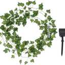 33ft 100 LED Solar Ivy String Lights, Outdoor Garden Artificial Ivy Green Leaf Garland with Lights for Garden Courtyard Holiday Wedding Decorative