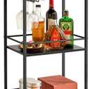 IBUYKE Home Bar Serving Cart,Small Bar Cart with 3-Tier, Mobile Drink Shelf with Wine Holders and Glass Holders,Mini Bar for Outdoor, Small Space, Kitchen Black TMJ519B
