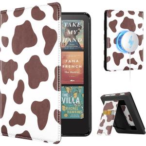 CoBak Stand Case for 7" Kindle Paperwhite 12th Gen 2024 and Kindle Colorsoft with Hand Strap - Compatible with iPhone MagSafe, for Samsung/Belkin/Anker Wireless Charging Pads, Durable, Auto Sleep Wake (BrownCow)