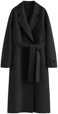 Peaceglad Womens Pea Coats Fall Long Trench Coat Double Breasted Button Down Lapel Belted Peacoat S