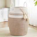 105L Extra Large Laundry Hamper Basket by Fiona's magic, Woven Tall Clothes Hamper for Storage Blanket, Toys and Dirty Cothes in Bedroom and Living Room Organizer, Brown & White