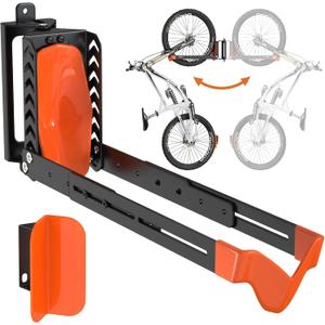 Swivel Bike Rack Wall Mount, Bike Hangers for Garage, Space-Saving Vertical Bike Holder, Holds up to 77 lbs, Bicycle Wall Hanger Storage, No Heavy Lifting Required Indoor Hanging Bike Rack-Orange (1 pack)