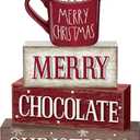 Yousoontic 4 Pcs Hot Cocoa Bar Christmas Wooden Table Decorations Gingerbread Rustic Block Signs Centerpiece Tiered Tray Xmas Wood Farmhouse Tabletop Decor Gift for Kitchen Entryway Home Desk