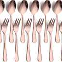 2 x 12 PCS Spoon and Fork Flatware Set, Rose Gold Silverware Cutlery Set, Stainless Steel Tableware 6 Forks (5.35 inch), 6 Spoons(5.25 inch) for Kitchen and Restaurant Mirror Polished