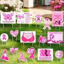 16 Pcs Breast Cancer Awareness Yard Signs with 32 Stakes Breast Cancer Gifts Breast Cancer Decorations Include 6 Pcs 16 x 12 Inch Outdoor Lawn Sign and 10 Pcs Small Yard Signs for Party