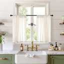 BGment Cafe Linen Curtains 30 Inch Length for Small Window, Beige Half Window Drapes Semi Sheer Lightweight with Rod Pocket for Bathroom Kitchen Over Sink, 2 Panels Set, 24 Inch Wide Each Panel