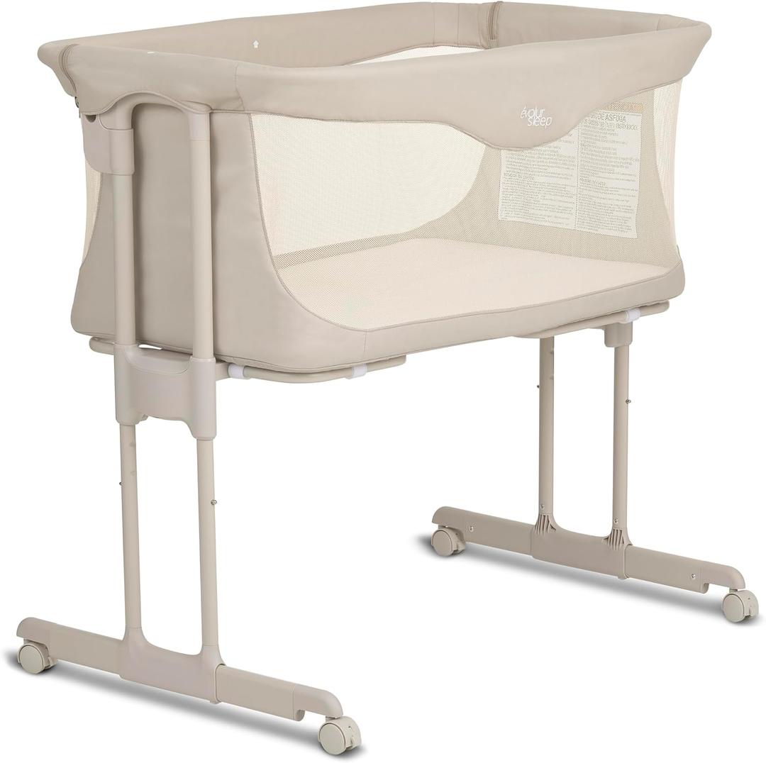 Evolur Kinsley Bedside Bassinet Quick Fold, Breathable Mesh Sides, Lightweight Portable Baby Sleeper with Carry Bag Newborn to 6 Months