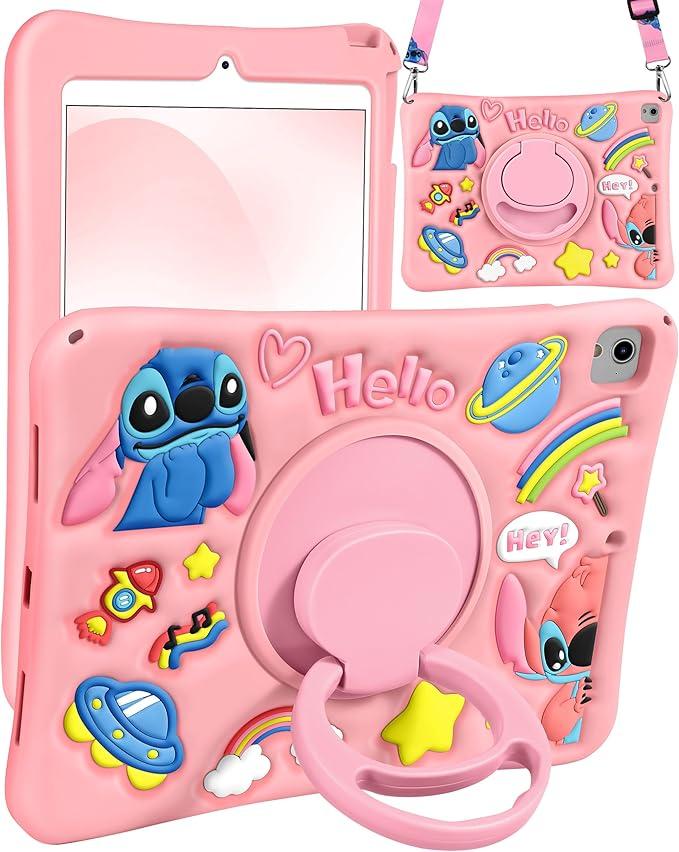 JoySolar for iPad mini 5th Case - for iPad mini 4 Case,Soft Silicone Cute Cartoon Tablet Case with Rotating Stand & Detachable Shoulder Strap, Shockproof Tablet case for Kids Girls, Pink