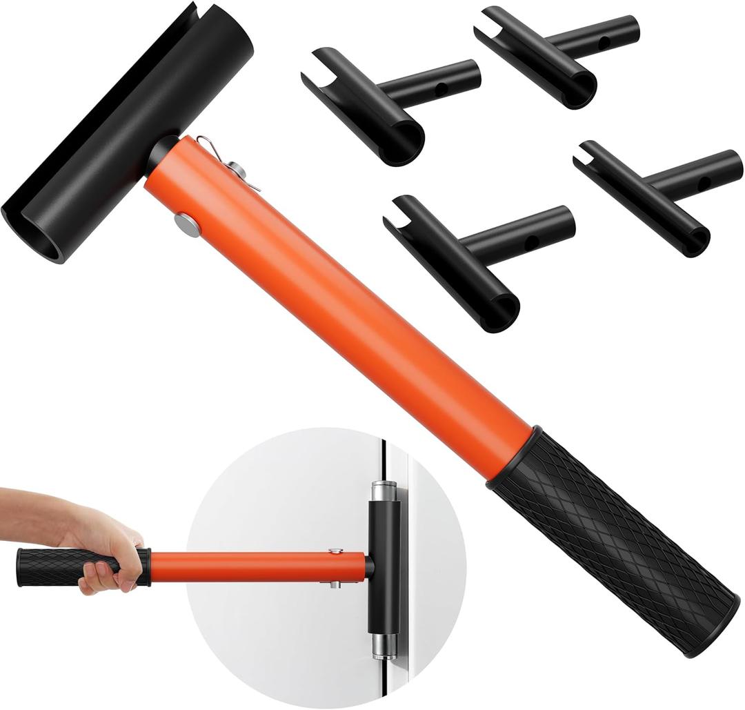 4-in-1 Door Hinge Adjustment Tool, Heavy Duty Steel Door Gap Adjustment Tool with Round Handle Rubber Grip, Hinges Gap Adjusting Wrench for Residential and Commercial Use (Thickened) (Orange)