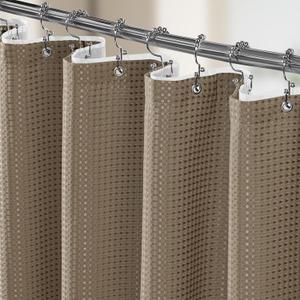 3 in 1 Shower Curtain Set, Waffle Shower Curtain and Liner Set with 12 Double Sided Shower Curtain Hooks, 258GSM Luxury Weighted Cloth Shower Curtains for Bathroom, 72 W x 72 H, Beige