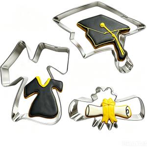 2 x 3Pcs Graduation Cookie Cutters Set, Stainless Steel Molds for 2026 Graduation Cap, Gown, Diploma Metal Shapes for High School College Parties