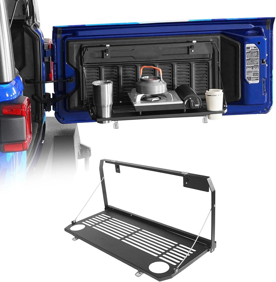 Hooke Road Wrangler JL Tailgate Table Overland Camping Desk for 2018-2026 Jeep Wrangler JL JLU, Outdoor Accessories Trunk Organizer Storage Rack