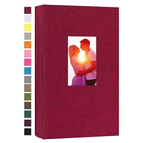 Potricher Small Photo Album for 4x6 300 Photos Linen Cover Picture Book for Family Wedding Anniversary and Baby (Red)